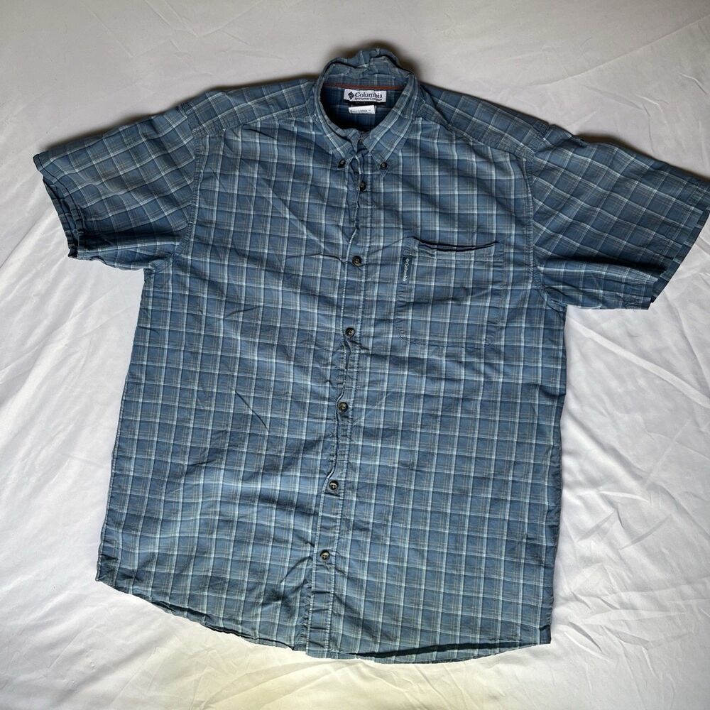 Columbia Shirt Men Large Adult Blue Casual Button Down Plaid Nature Outdoors Vtg